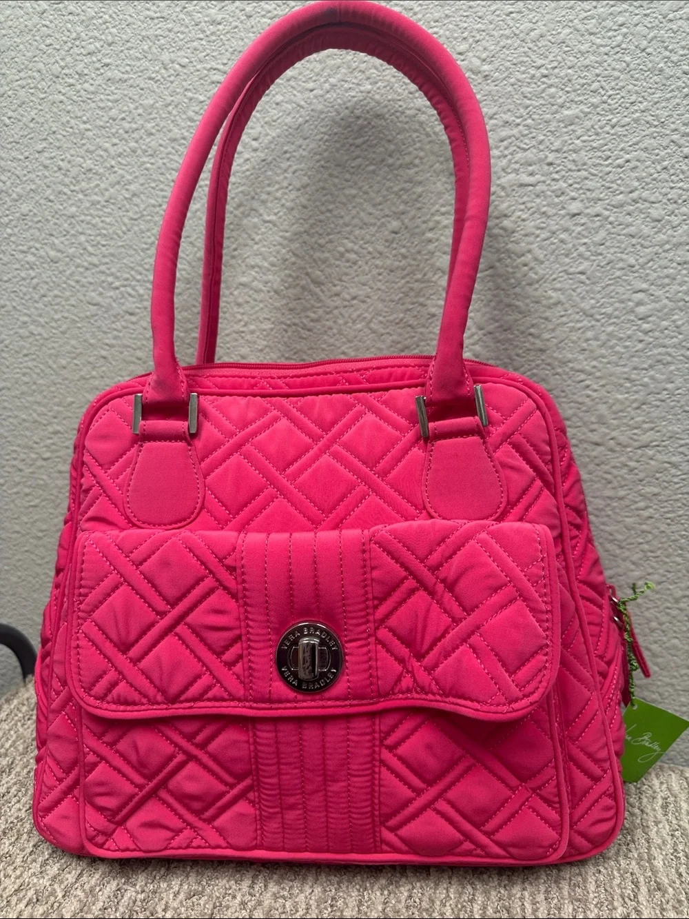 Vera Bradley Turn Lock Geranium Hot Pink Quilted Satchel
